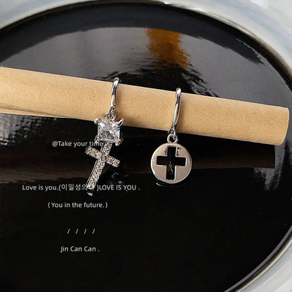 1 Pair Casual Simple Style Cross Asymmetrical Inlay Copper Zircon Drop Earrings