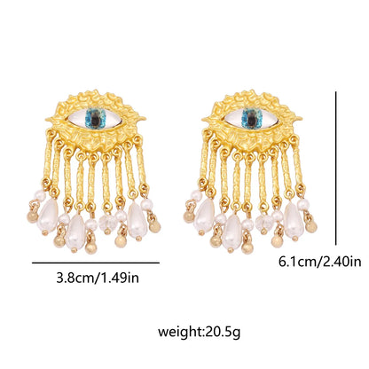 1 Pair Casual Simple Style Devil'S Eye Pearl Plating Chain Zinc Alloy Drop Earrings