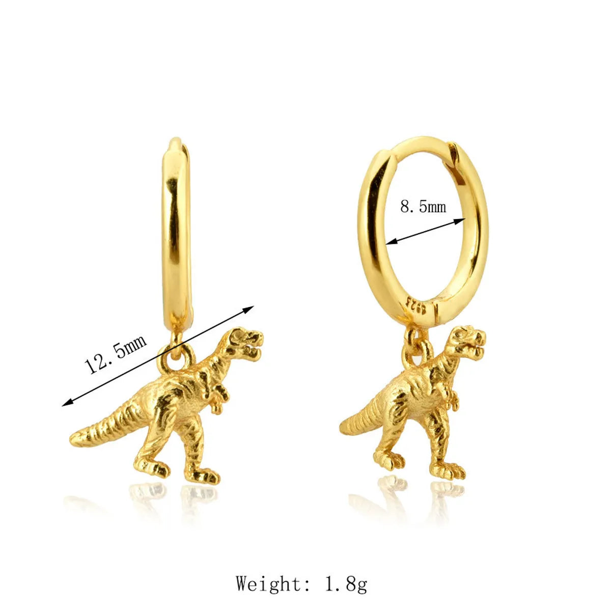 1 Pair Casual Simple Style Dinosaur Sterling Silver 18K Gold Plated Drop Earrings