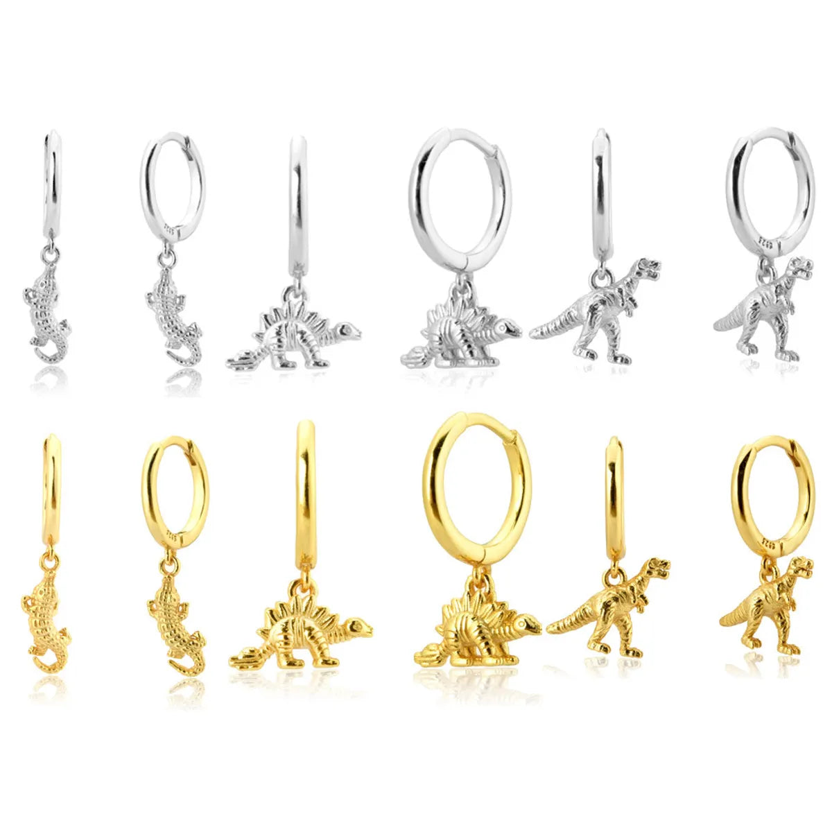 1 Pair Casual Simple Style Dinosaur Sterling Silver 18K Gold Plated Drop Earrings