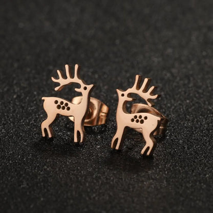 1 Pair Casual Simple Style Elk Plating Hollow Out 304 Stainless Steel 18K Gold Plated Ear Studs