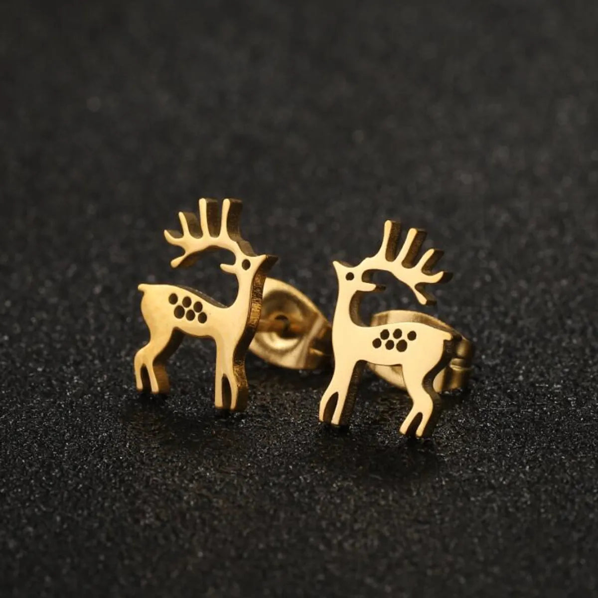 1 Pair Casual Simple Style Elk Plating Hollow Out 304 Stainless Steel 18K Gold Plated Ear Studs