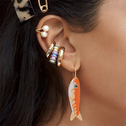 1 Pair Casual Simple Style Fish Inlay Alloy Rhinestones Drop Earrings