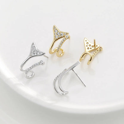 1 Pair Casual Simple Style Fish Tail Inlay Sterling Silver Zircon 14K Gold Plated Ear Studs