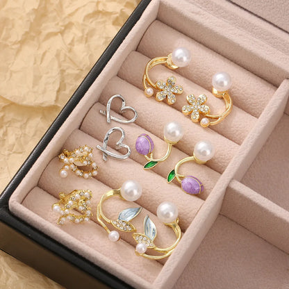 1 Pair Casual Simple Style Flower Bow Knot Inlay Alloy Rhinestones Earrings