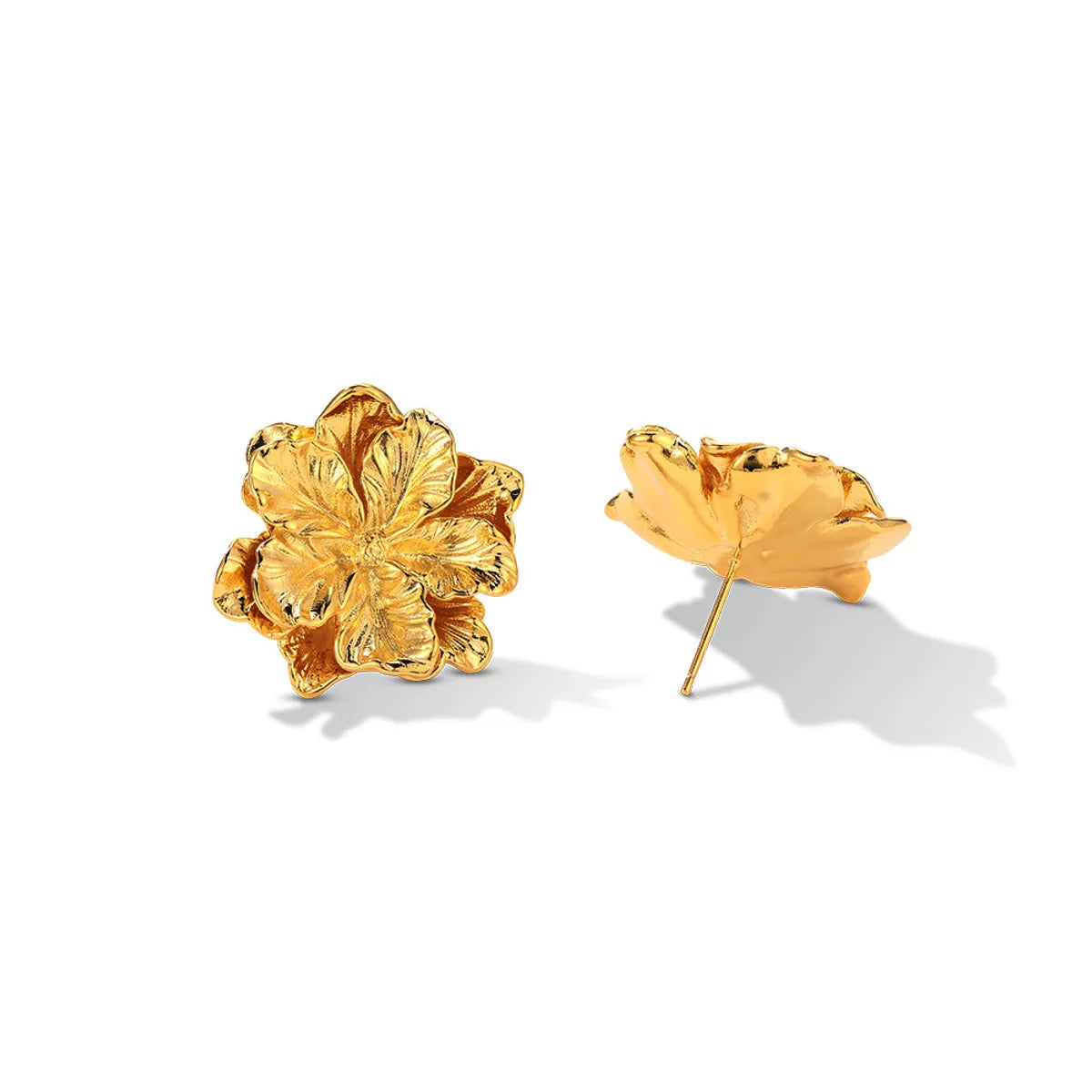 1 Pair Casual Simple Style Flower Copper Gold Plated Ear Studs