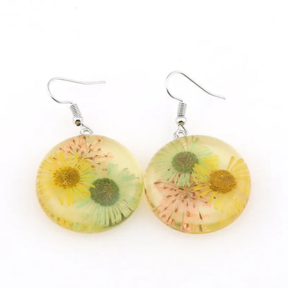 1 Pair Casual Simple Style Flower Daisy Alloy Resin Drop Earrings