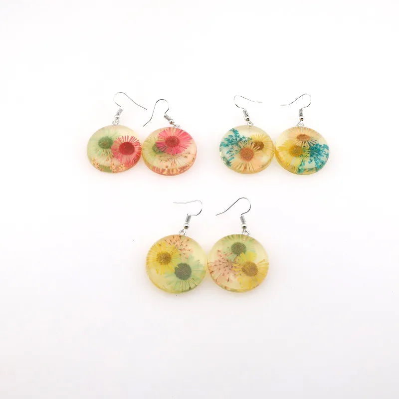 1 Pair Casual Simple Style Flower Daisy Alloy Resin Drop Earrings