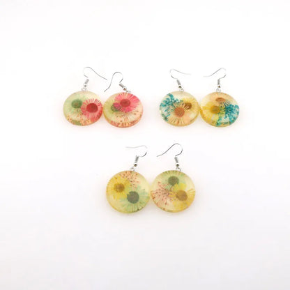 1 Pair Casual Simple Style Flower Daisy Alloy Resin Drop Earrings