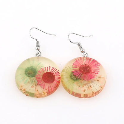 1 Pair Casual Simple Style Flower Daisy Alloy Resin Drop Earrings