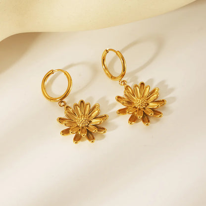 1 Pair Casual Simple Style Flower Plating 304 Stainless Steel 18K Gold Plated Drop Earrings