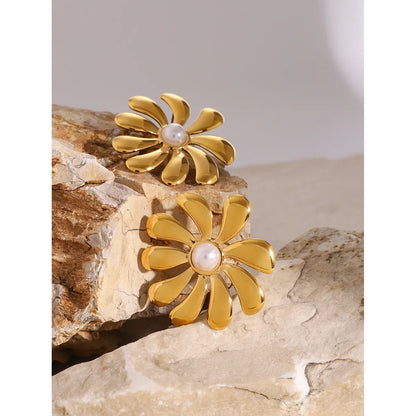 1 Pair Casual Simple Style Flower Plating 304 Stainless Steel 18K Gold Plated Ear Studs