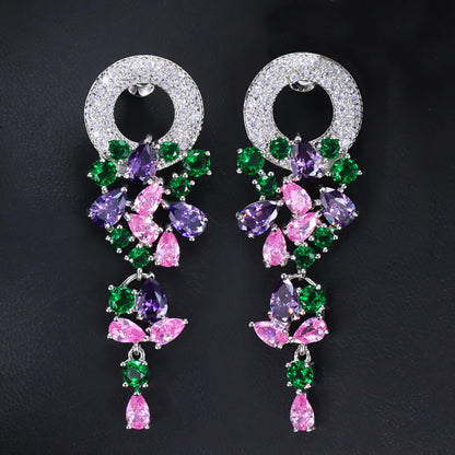 1 Pair Casual Simple Style Flower Plating Inlay Copper Zircon Rhodium Plated Silver Plated Drop Earrings