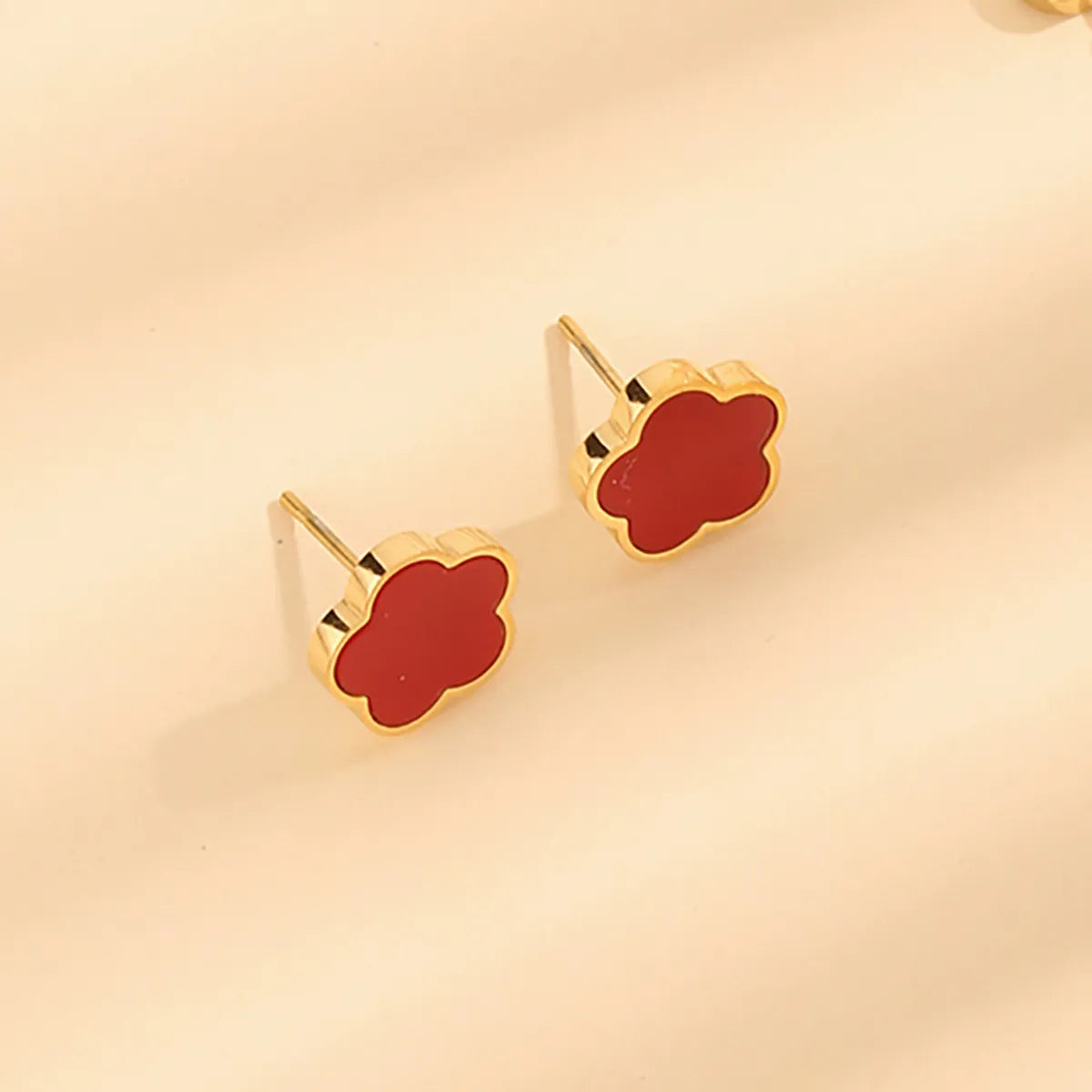 1 Pair Casual Simple Style Flower Plating Inlay Titanium Steel Shell 18k Gold Plated Ear Studs