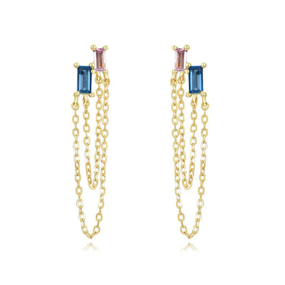 1 Pair Casual Simple Style Geometric Chain Inlay Copper Zircon Drop Earrings