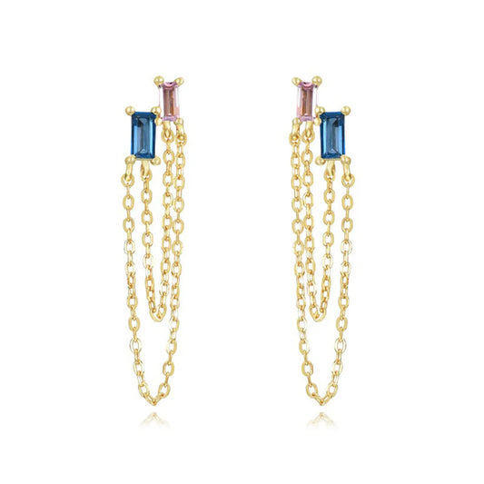 1 Pair Casual Simple Style Geometric Chain Inlay Copper Zircon Drop Earrings