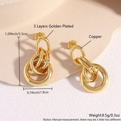 1 Pair Casual Simple Style Geometric Copper 18K Gold Plated Gold Plated Drop Earrings