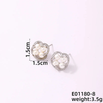 1 Pair Casual Simple Style Geometric Copper Pearl Zircon Silver Plated Drop Earrings Ear Studs