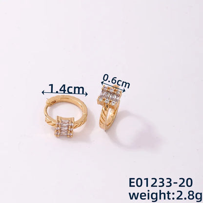 1 Pair Casual Simple Style Geometric Copper Zircon Hoop Earrings