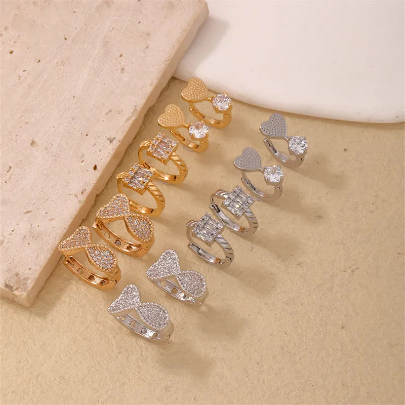 1 Pair Casual Simple Style Geometric Copper Zircon Hoop Earrings