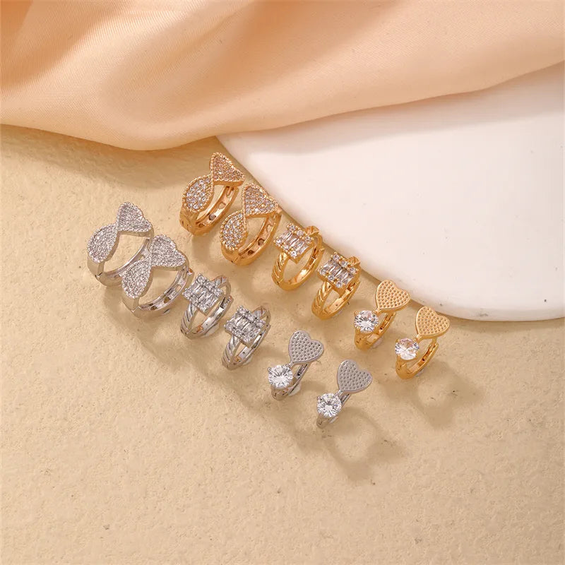 1 Pair Casual Simple Style Geometric Copper Zircon Hoop Earrings