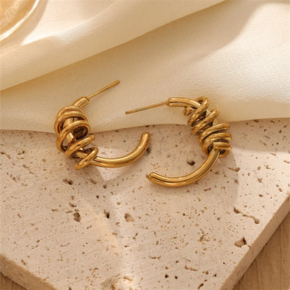 1 Pair Casual Simple Style Geometric Heart Shape Bow Knot Hollow Out Inlay Titanium Steel Zircon 18K Gold Plated Ear Studs