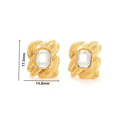 1 Pair Casual Simple Style Geometric Heart Shape Bow Knot Hollow Out Inlay Titanium Steel Zircon 18K Gold Plated Ear Studs