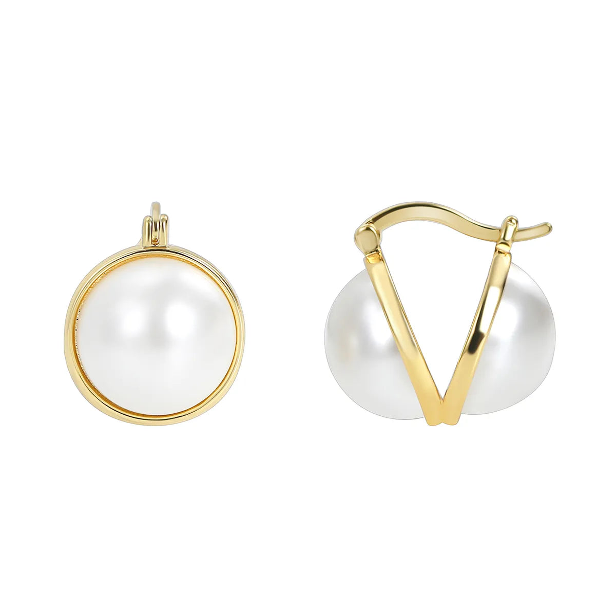 1 Pair Casual Simple Style Geometric Inlay Brass Pearl 18K Gold Plated Drop Earrings Ear Studs