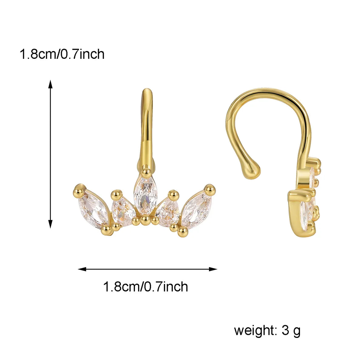 1 Pair Casual Simple Style Geometric Inlay Brass Zircon 18K Gold Plated Ear Cuffs