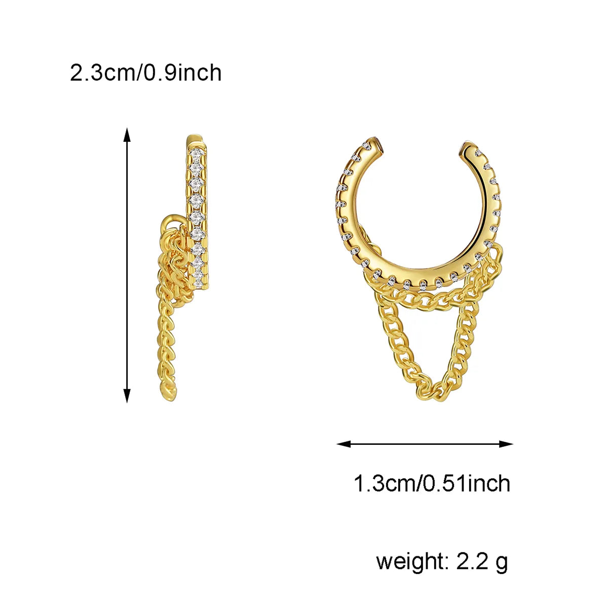 1 Pair Casual Simple Style Geometric Inlay Brass Zircon 18K Gold Plated Ear Cuffs