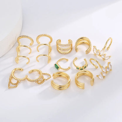 1 Pair Casual Simple Style Geometric Inlay Brass Zircon 18K Gold Plated Ear Cuffs