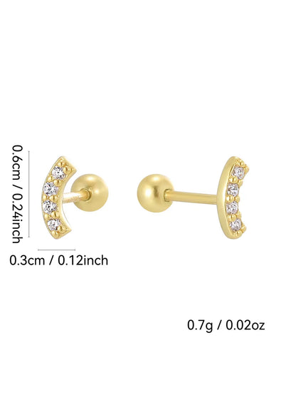 1 Pair Casual Simple Style Geometric Inlay Sterling Silver Zircon 14K Gold Plated Ear Studs