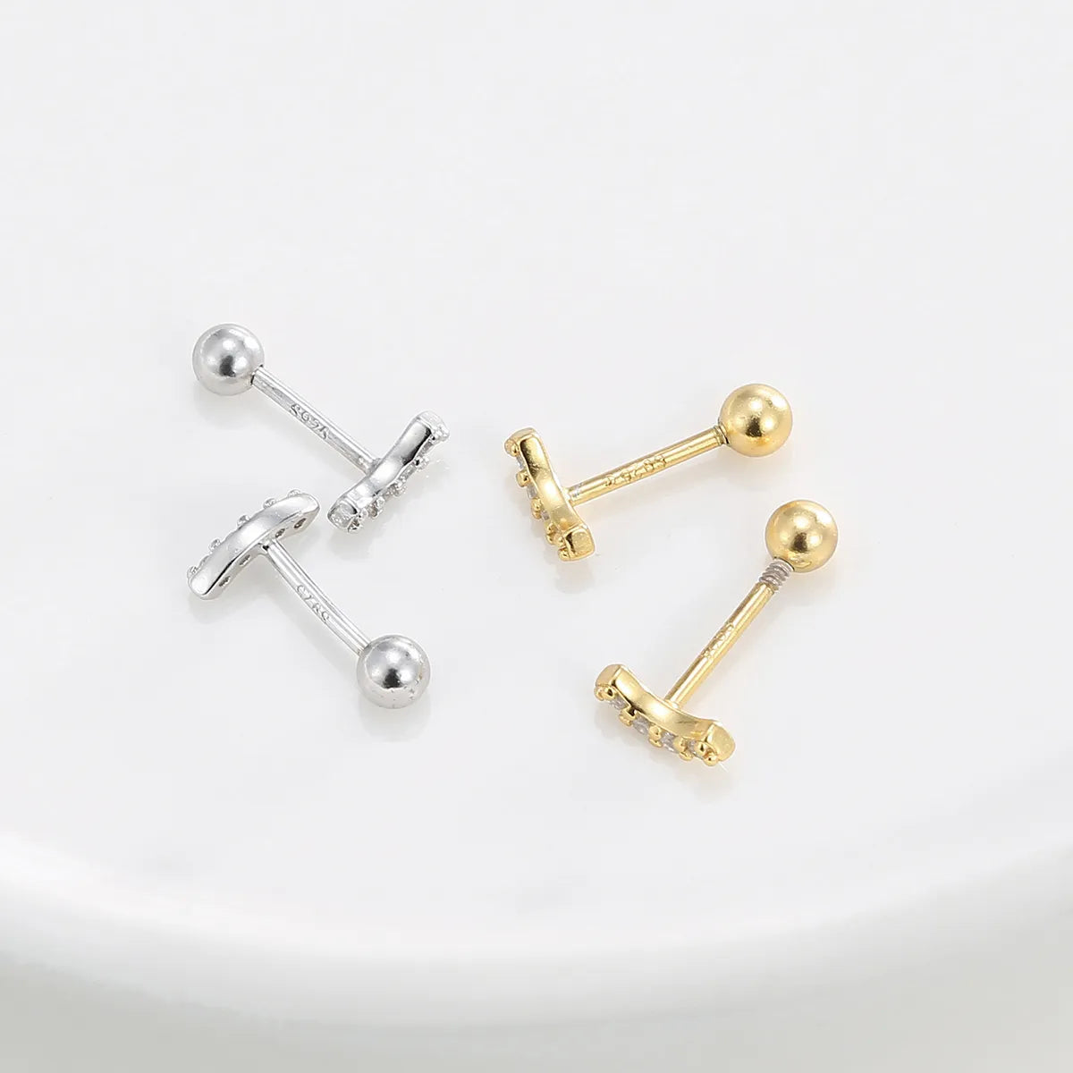 1 Pair Casual Simple Style Geometric Inlay Sterling Silver Zircon 14K Gold Plated Ear Studs