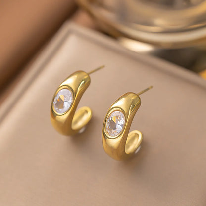 1 Pair Casual Simple Style Geometric Inlay Titanium Steel Pearl Zircon Ear Cuffs Earrings Ear Studs