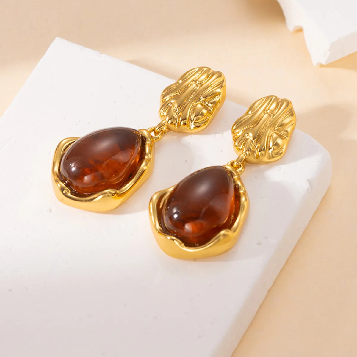 1 Pair Casual Simple Style Geometric Irregular Plating Titanium Steel Amber Ear Studs