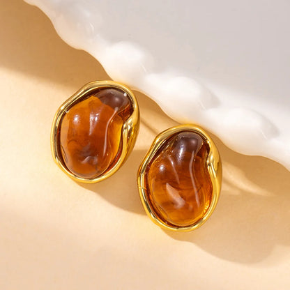 1 Pair Casual Simple Style Geometric Irregular Plating Titanium Steel Amber Ear Studs