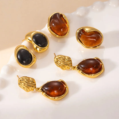 1 Pair Casual Simple Style Geometric Irregular Plating Titanium Steel Amber Ear Studs