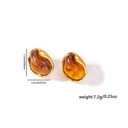 1 Pair Casual Simple Style Geometric Irregular Plating Titanium Steel Amber Ear Studs