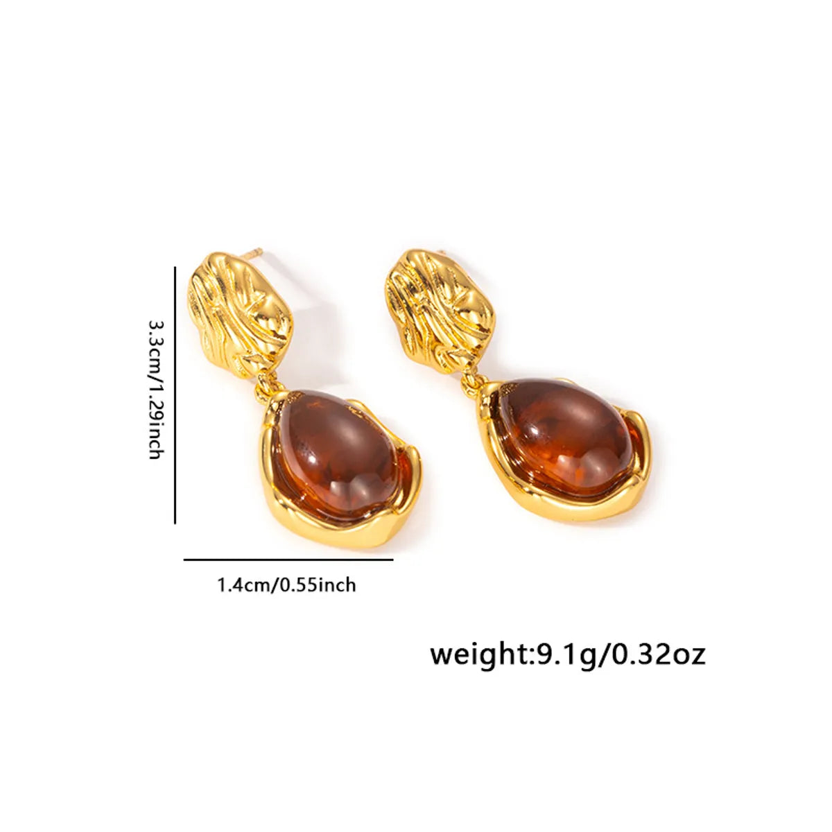 1 Pair Casual Simple Style Geometric Irregular Plating Titanium Steel Amber Ear Studs