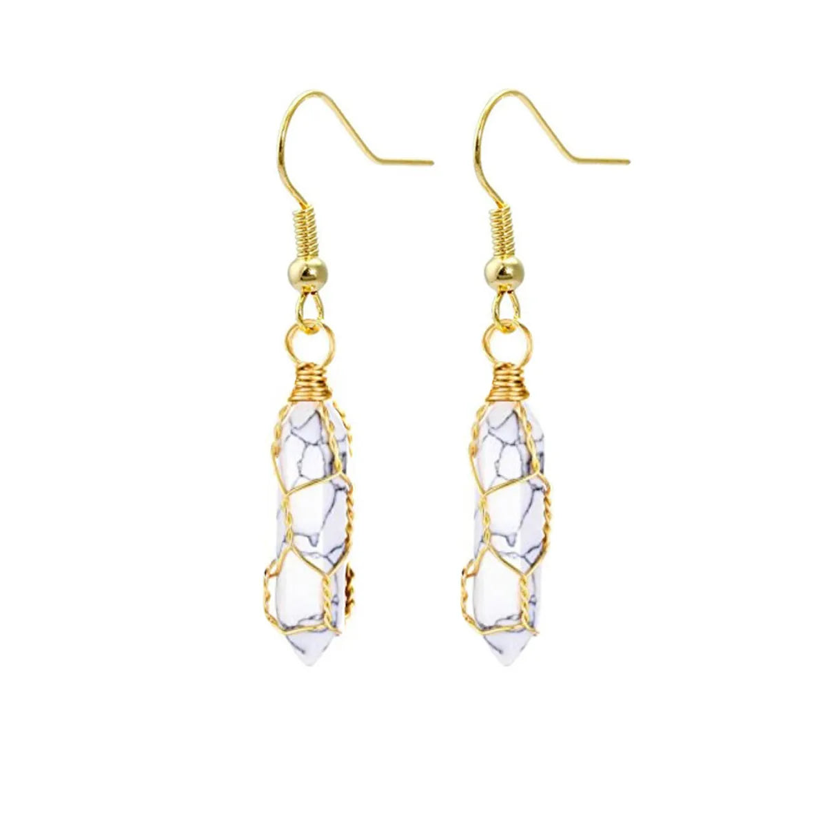 1 Pair Casual Simple Style Geometric Natural Stone Crystal Iron Drop Earrings