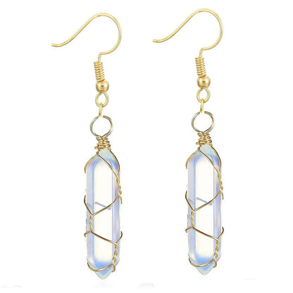 1 Pair Casual Simple Style Geometric Natural Stone Crystal Iron Drop Earrings