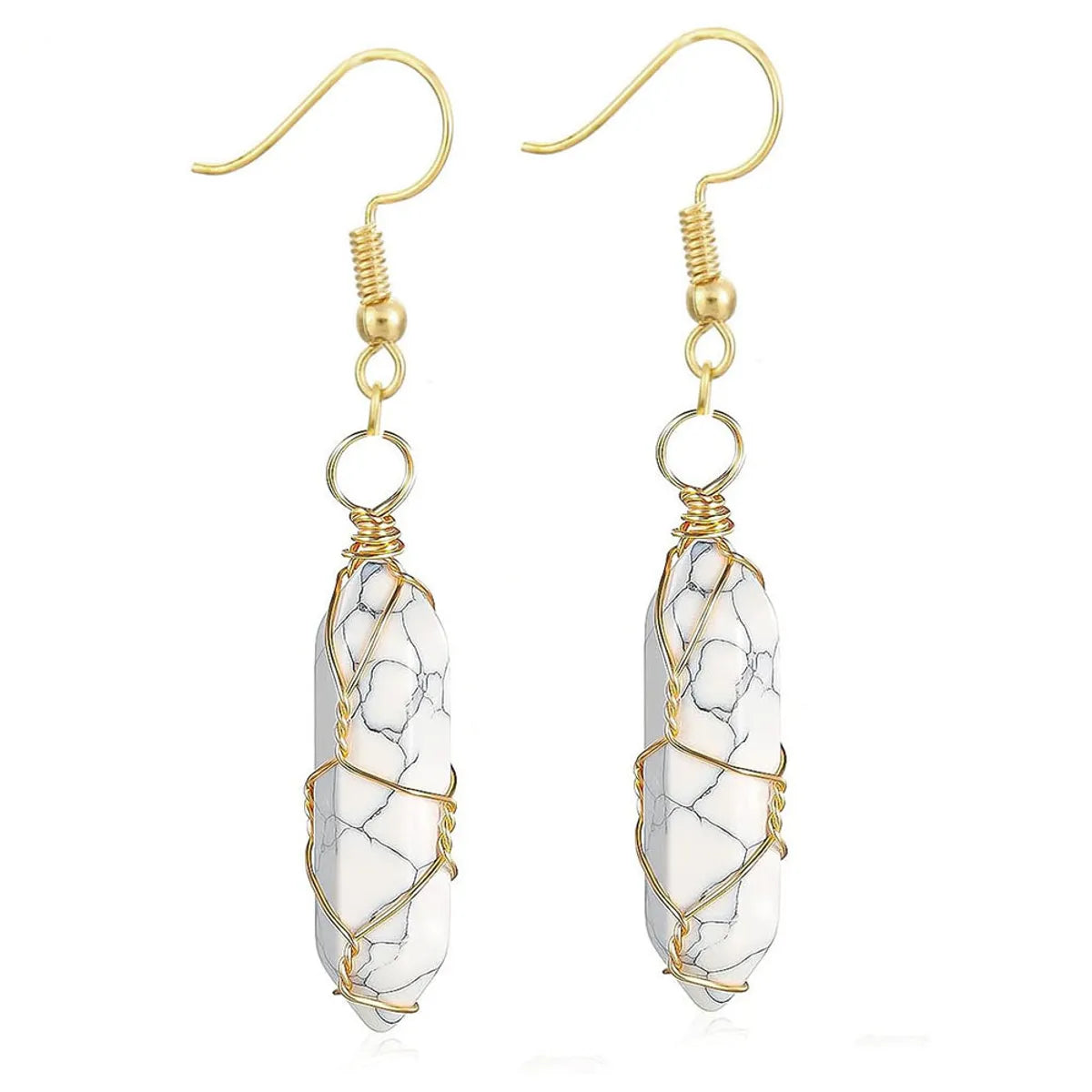 1 Pair Casual Simple Style Geometric Natural Stone Crystal Iron Drop Earrings