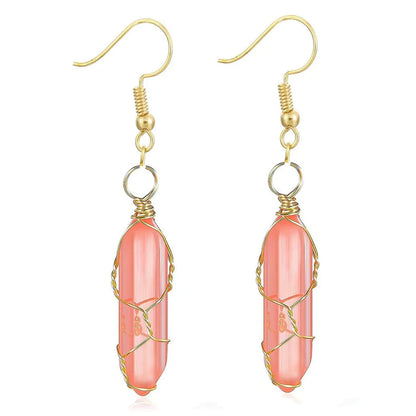 1 Pair Casual Simple Style Geometric Natural Stone Crystal Iron Drop Earrings