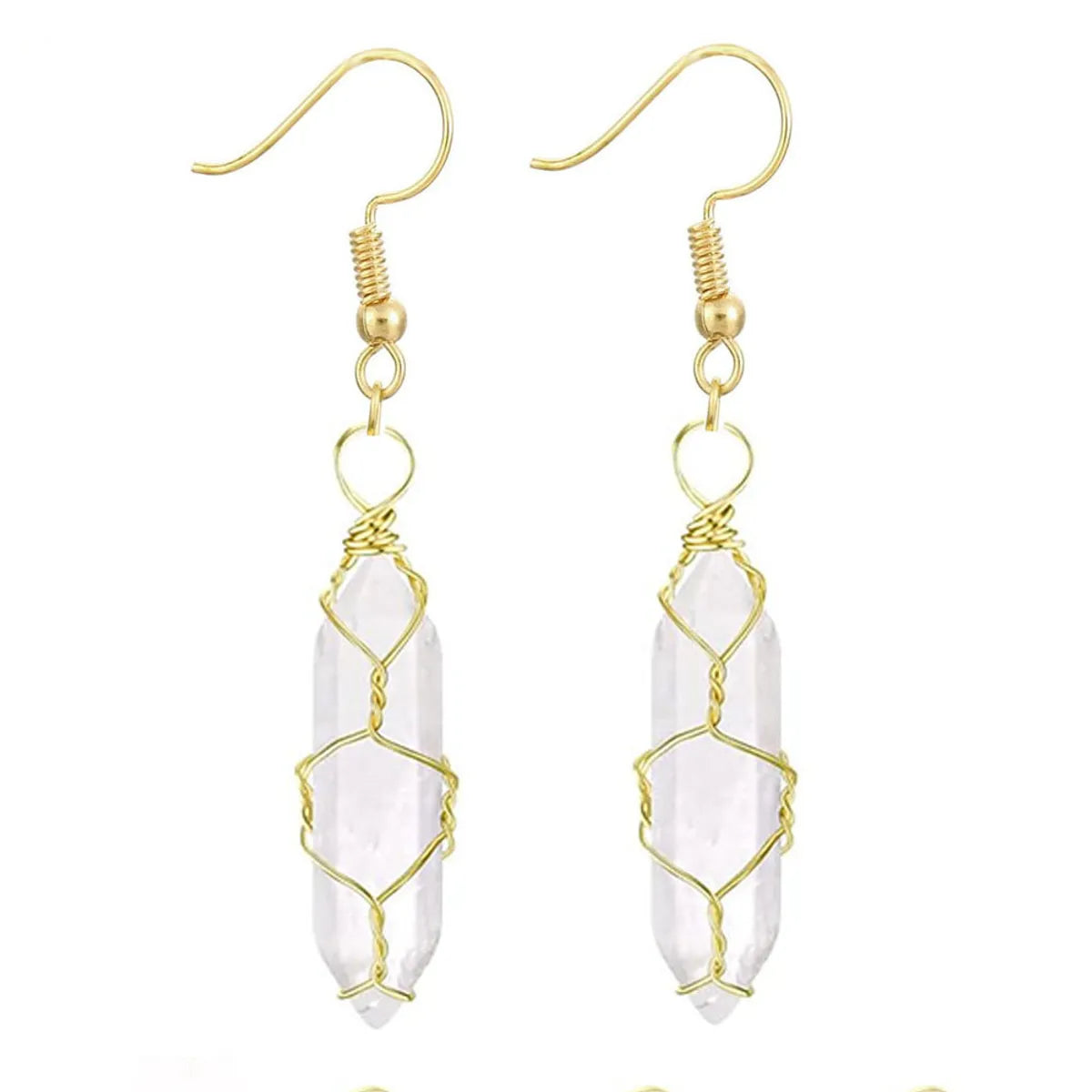 1 Pair Casual Simple Style Geometric Natural Stone Crystal Iron Drop Earrings