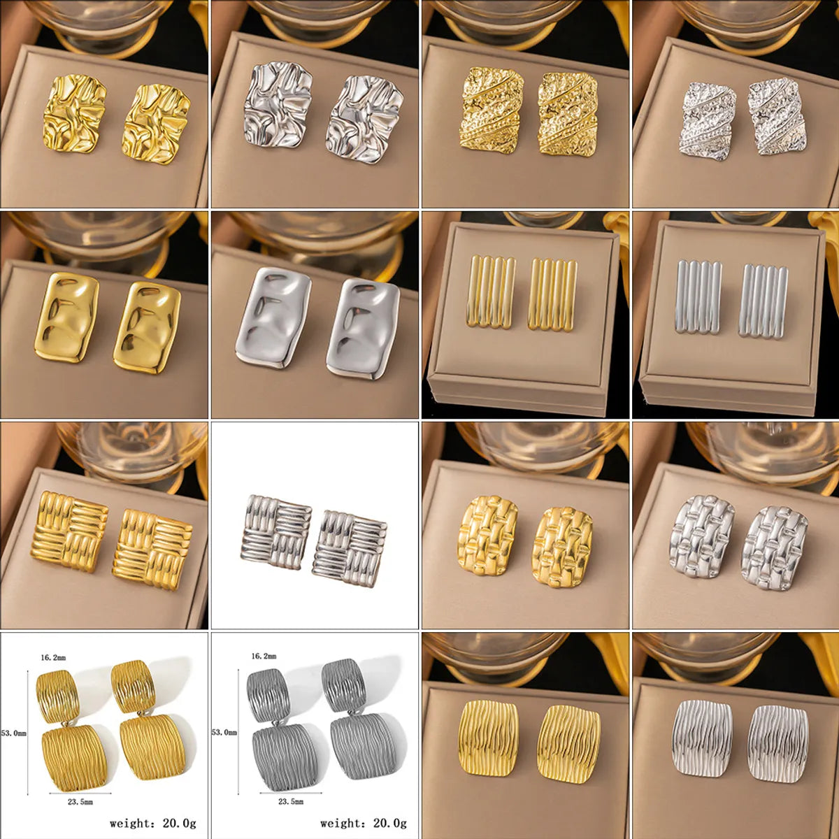 1 Pair Casual Simple Style Geometric Pleated Titanium Steel Ear Studs