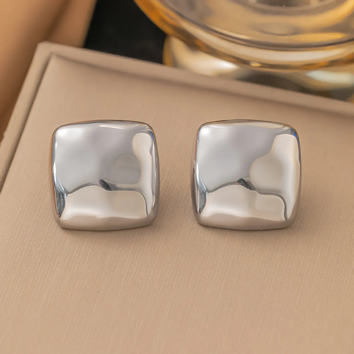 1 Pair Casual Simple Style Geometric Pleated Titanium Steel Ear Studs