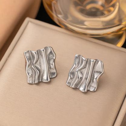 1 Pair Casual Simple Style Geometric Pleated Titanium Steel Ear Studs