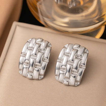 1 Pair Casual Simple Style Geometric Pleated Titanium Steel Ear Studs