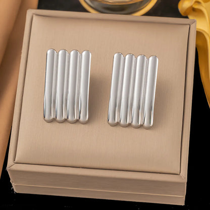 1 Pair Casual Simple Style Geometric Pleated Titanium Steel Ear Studs