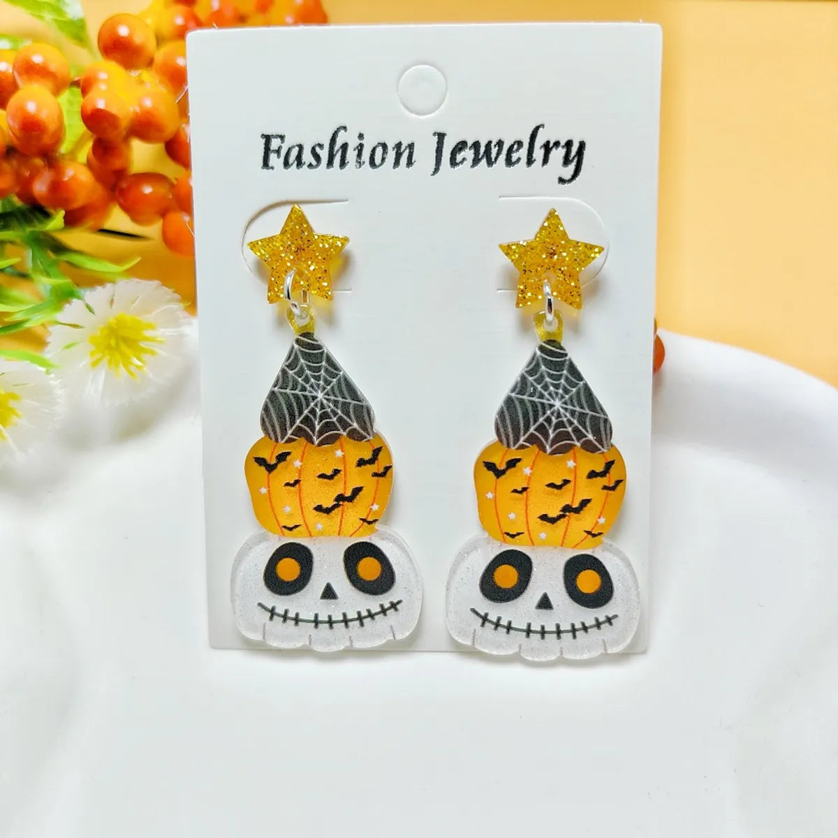 1 Pair Casual Simple Style Geometric Pumpkin Star Stoving Varnish Arylic Drop Earrings